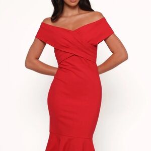 Petal & Pup Off-Shoulder Red Midi Dress